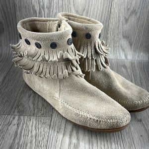 MINNETONKA Stone Fringe Side-Zip Boot Moccasins